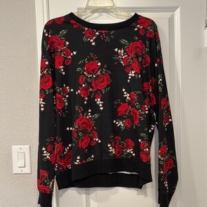 Floral Black and Red Long Sleeve Top